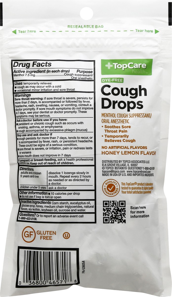 slide 3 of 11, TopCare Dye Free Honey Lemon Flavor Cough Drops 30 ea, 30 ct