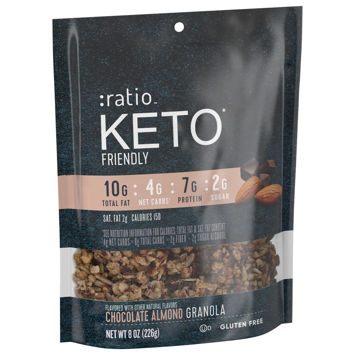slide 7 of 9, :ratio Keto Friendly Chocolate Almond Granola Cereal, 8 OZ Cereal Bag, 8 oz
