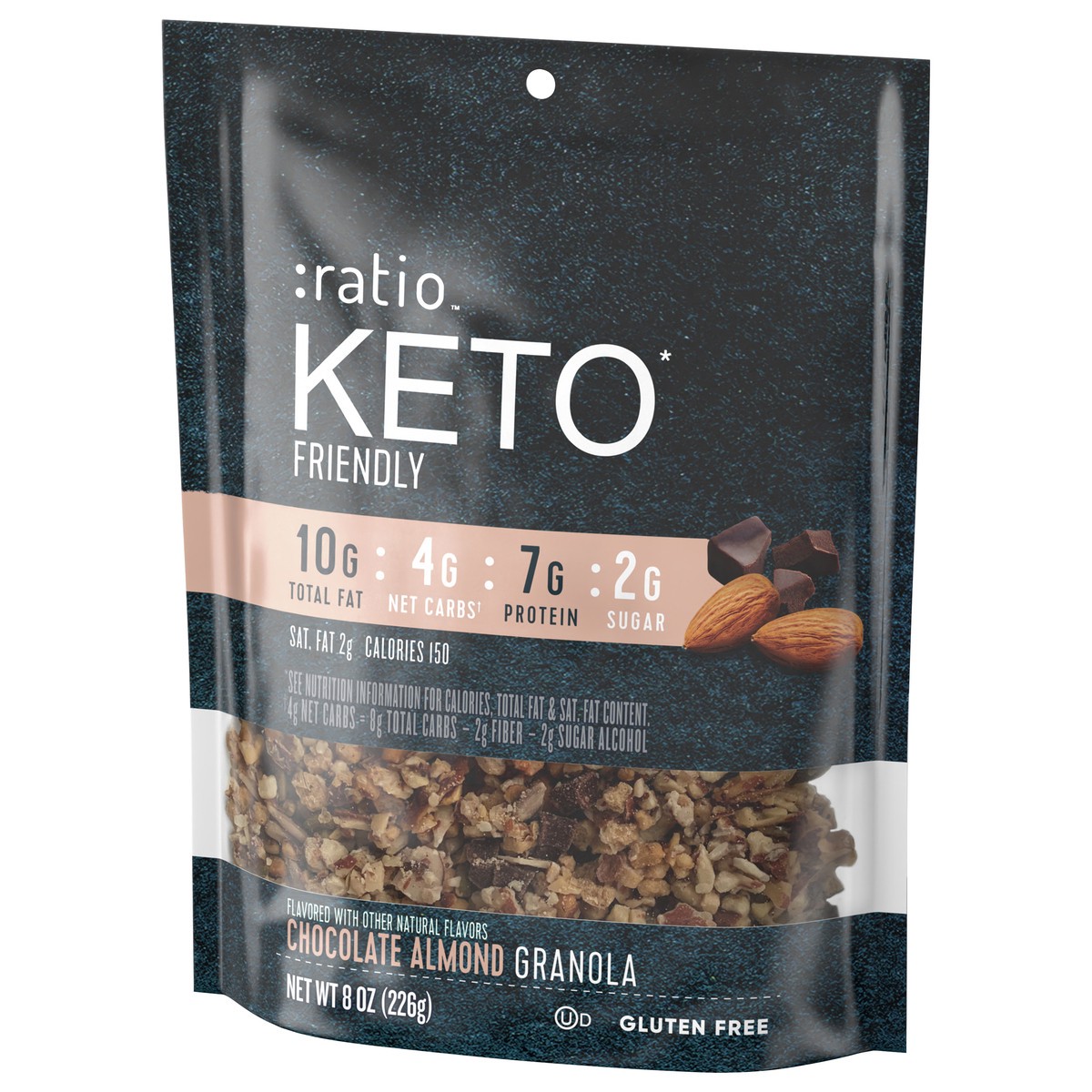 slide 6 of 9, :ratio Keto Friendly Chocolate Almond Granola Cereal, 8 OZ Cereal Bag, 8 oz