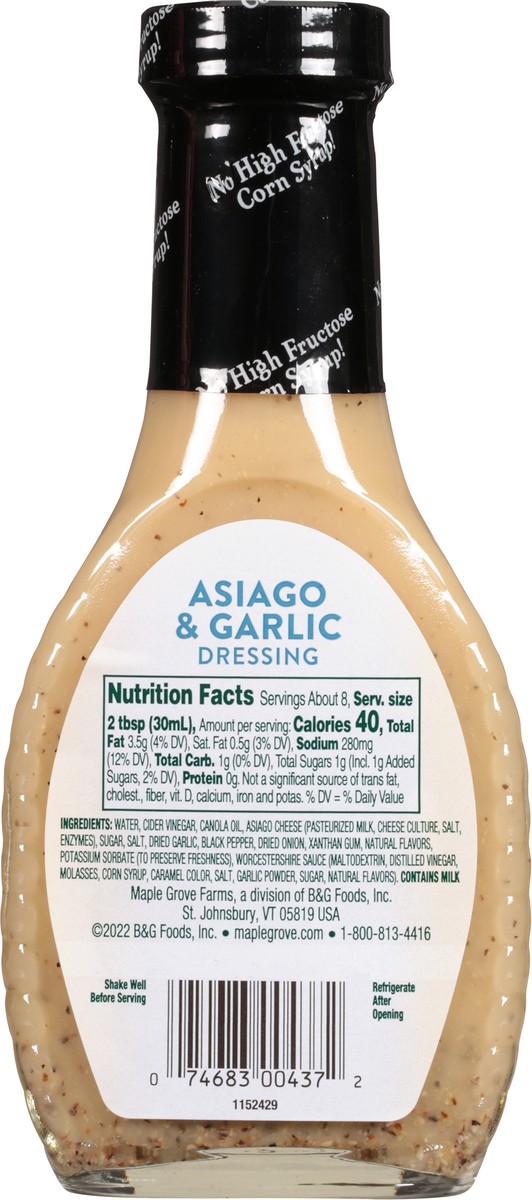 slide 9 of 12, Maple Grove Farms Asiago & Garlic Dressing 8 fl oz, 8 oz