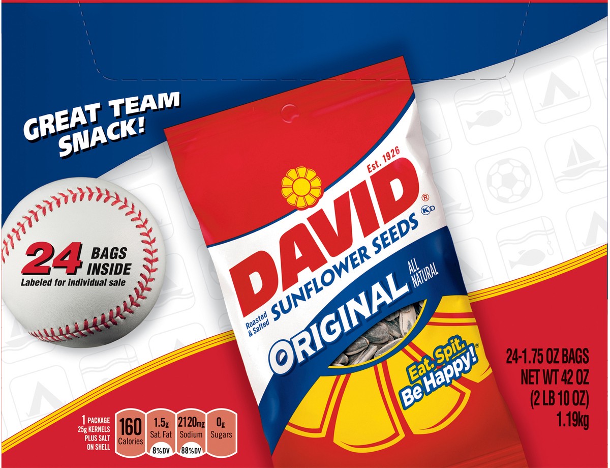 slide 6 of 13, DAVID Original Sunflower Seeds, 1.75 Ounce, 24 ct