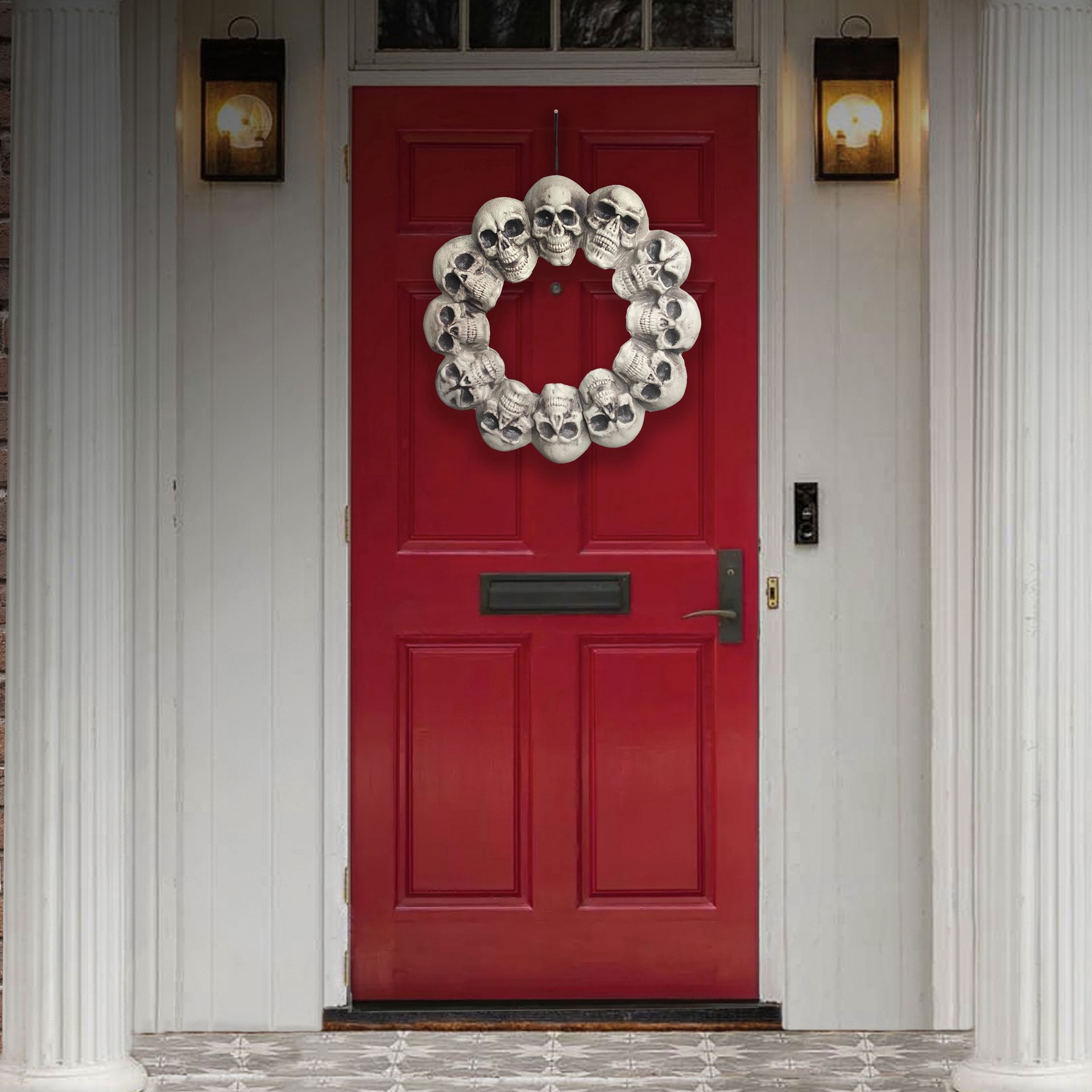 slide 3 of 3, 15.75" Skull Wreath By Ashland, 15.75 in x 15.35 in x 3.31 in