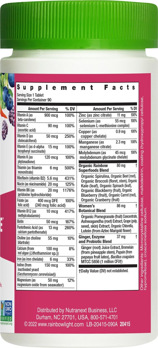 slide 3 of 7, Rainbow Light Women's One High-Potency Daily Multivitamin, 90 Count, 1 Bottle, 90 ct