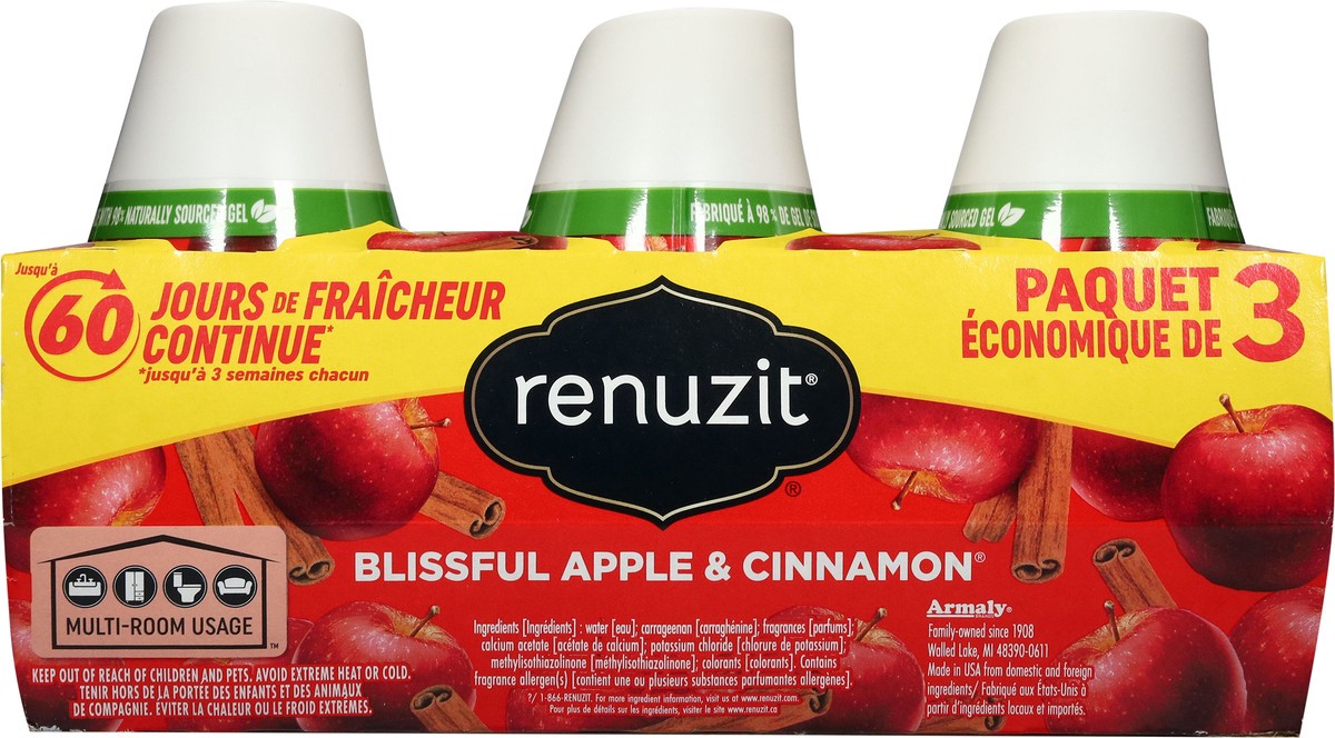 slide 6 of 13, Renuzit Blissful Apple & Cinnamon Gel Air Fresheners Value Pack 3 - 7.0 oz Each, 3 ct