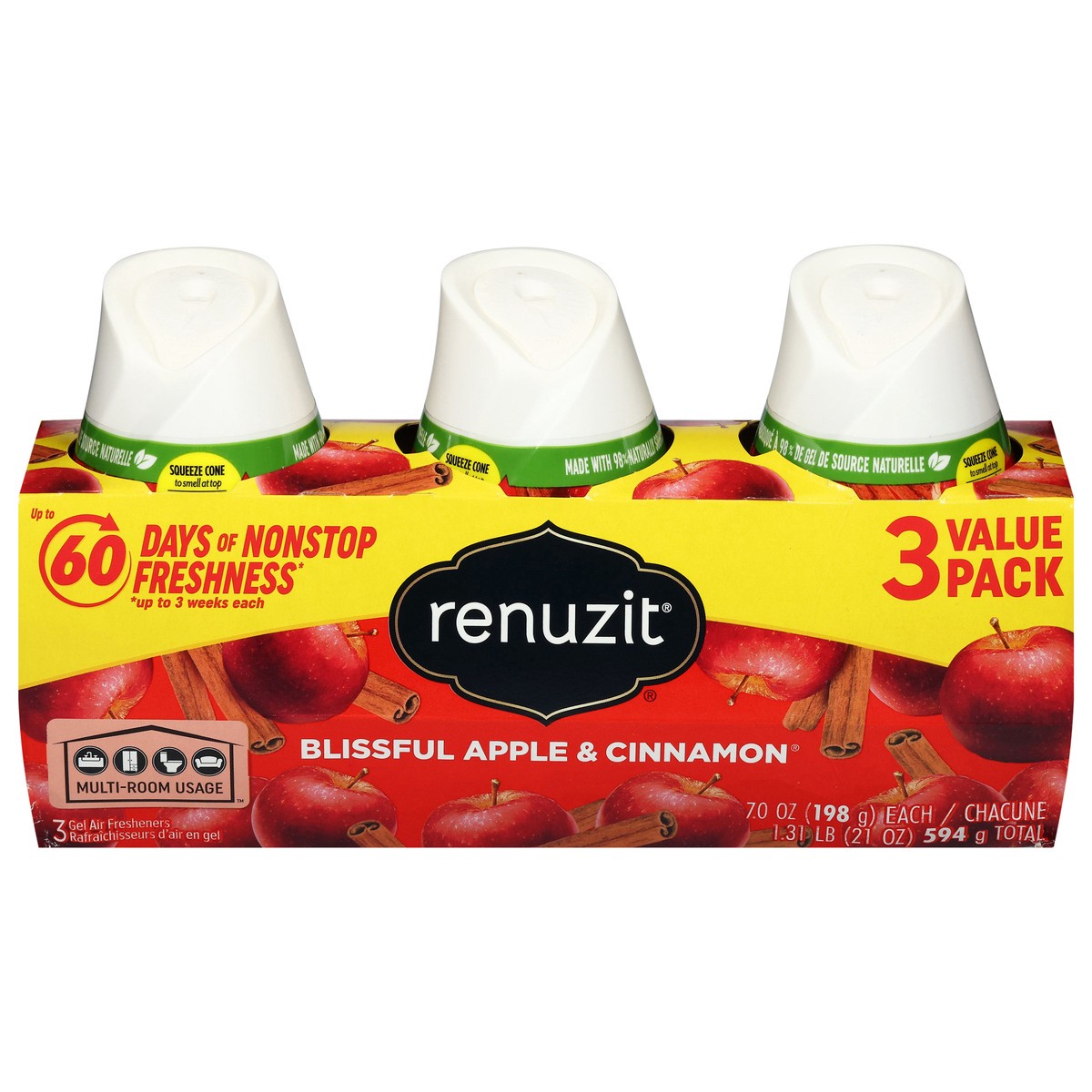 slide 13 of 13, Renuzit Blissful Apple & Cinnamon Gel Air Fresheners Value Pack 3 - 7.0 oz Each, 3 ct