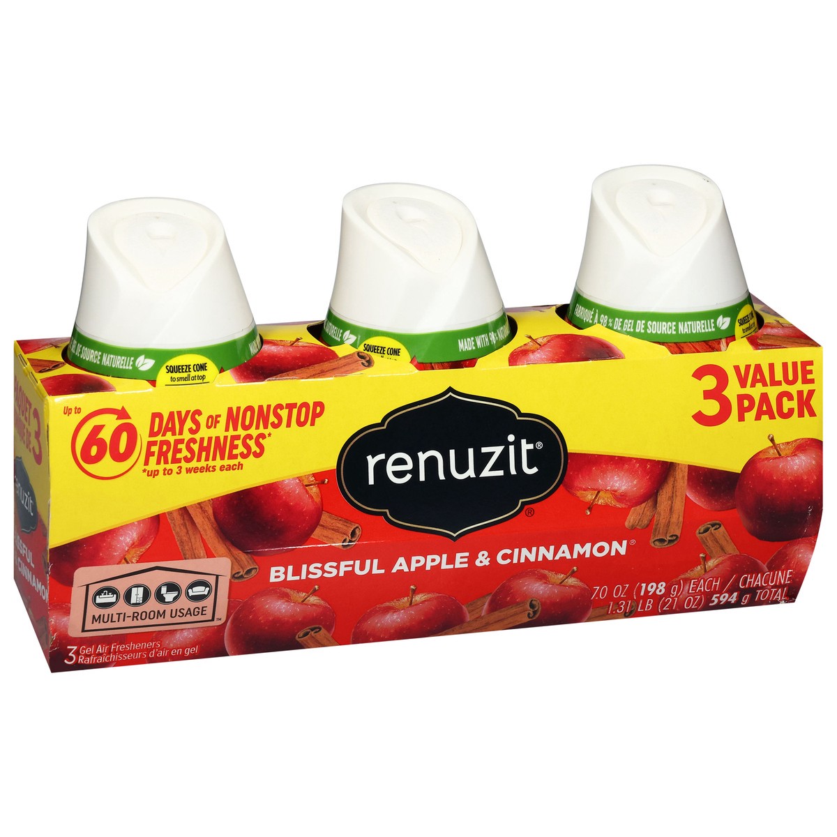 slide 10 of 13, Renuzit Blissful Apple & Cinnamon Gel Air Fresheners Value Pack 3 - 7.0 oz Each, 3 ct