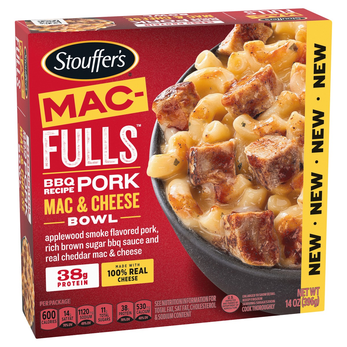 slide 1 of 8, Stouffer's MAC-FULLS BBQ Recipe Pork Mac and Cheese Frozen Meal, 14 oz