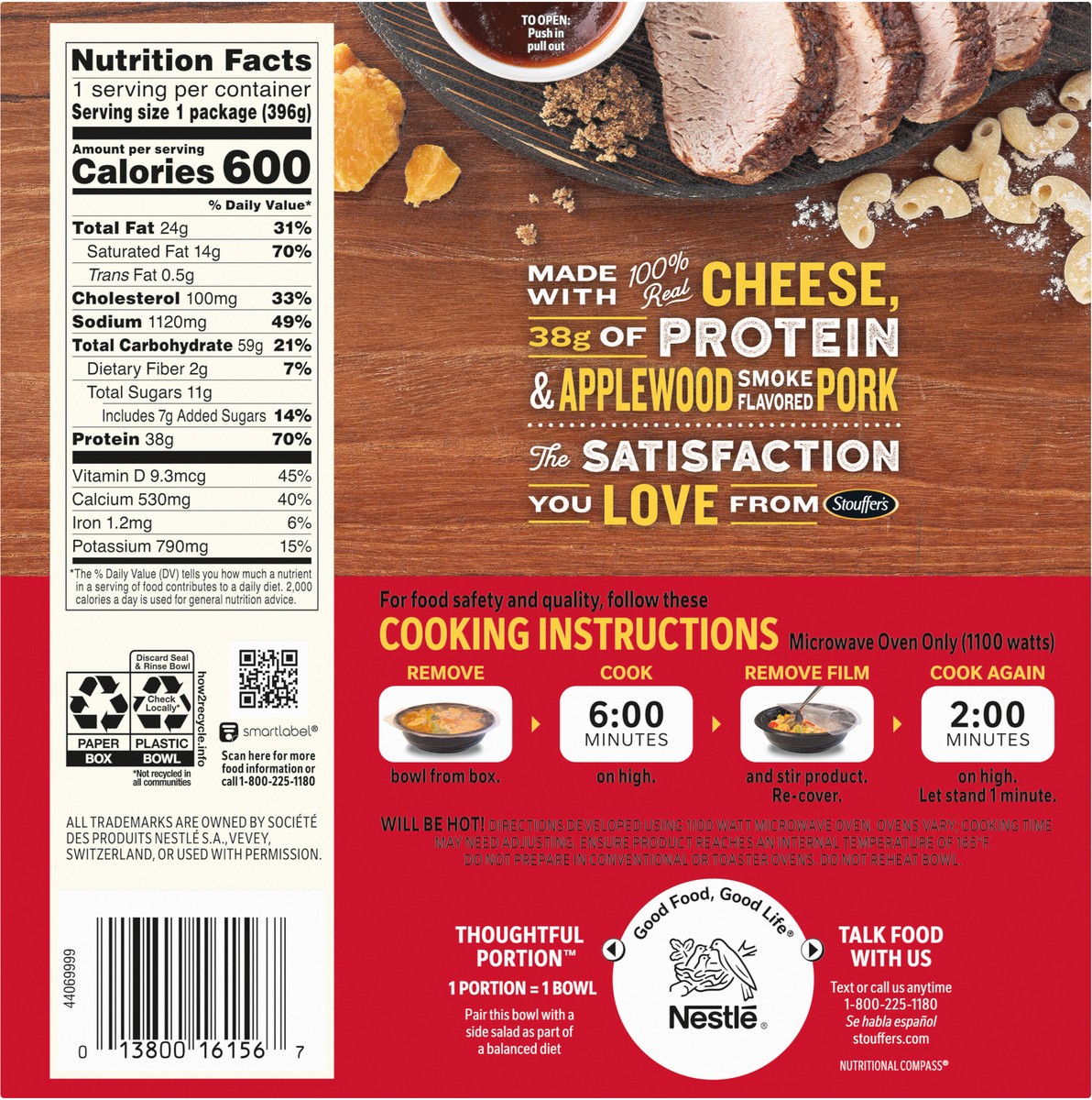 slide 5 of 8, Stouffer's MAC-FULLS BBQ Recipe Pork Mac and Cheese Frozen Meal, 14 oz