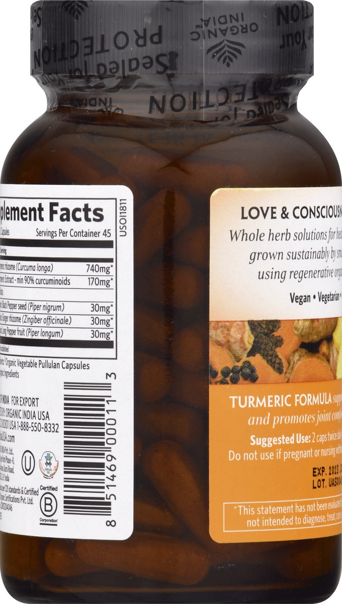 slide 7 of 9, Organic India Vegetarian Caps Turmeric Formula 90 ea, 90 ct