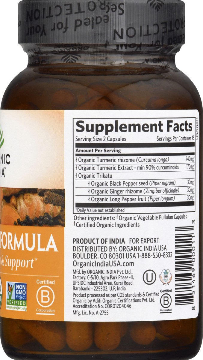 slide 4 of 9, Organic India Vegetarian Caps Turmeric Formula 90 ea, 90 ct