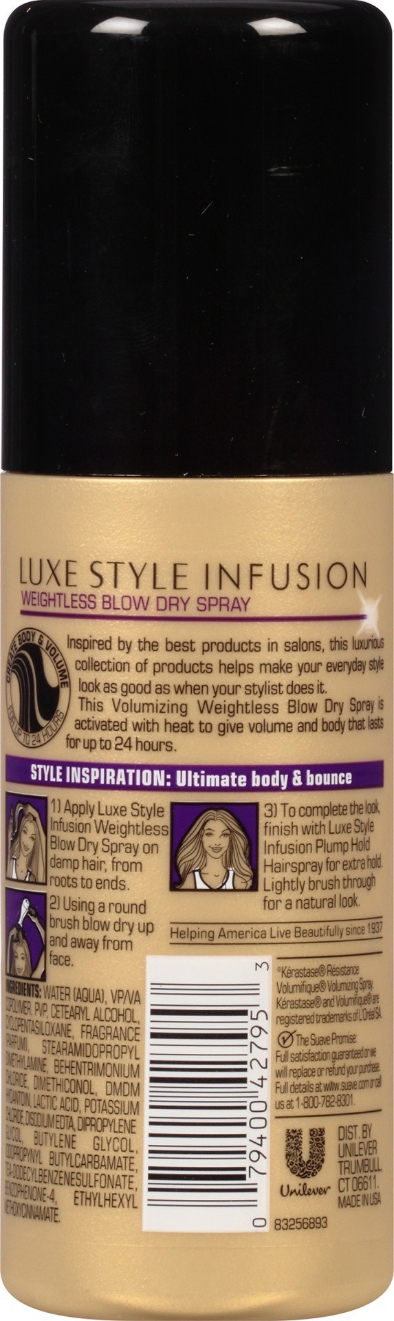 slide 4 of 5, Suave Volume Luxe Style Infusion Weightless Blow Dry Spray, 5 oz