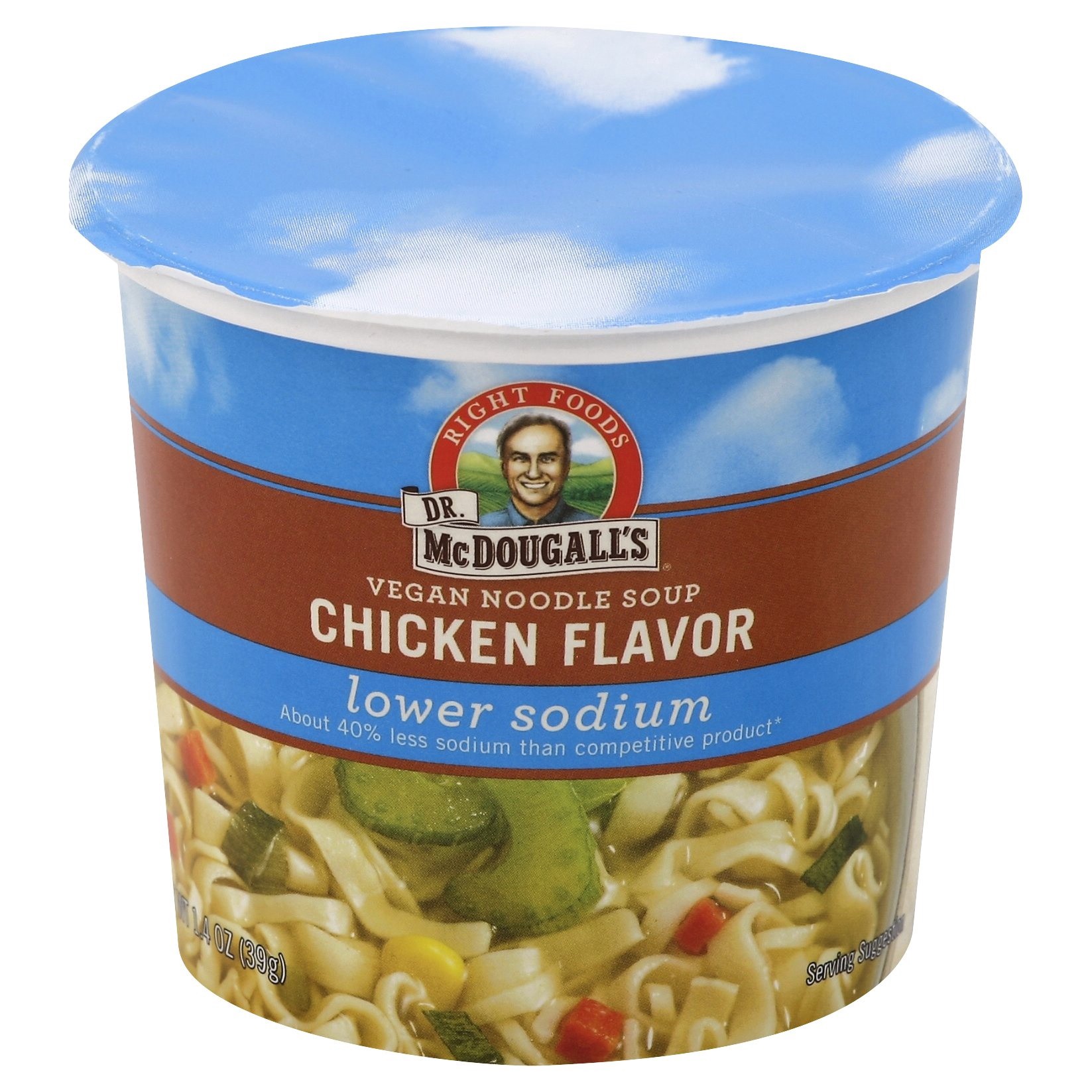 slide 1 of 8, Dr. McDougall's Lower Sodium Chicken Noodle Soup Cup, 1.4 oz