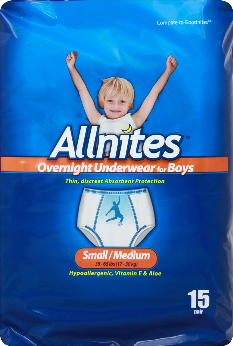 slide 1 of 11, Allnites For Boys Overnight Small/Medium Underwear 15 ea, 15 ct