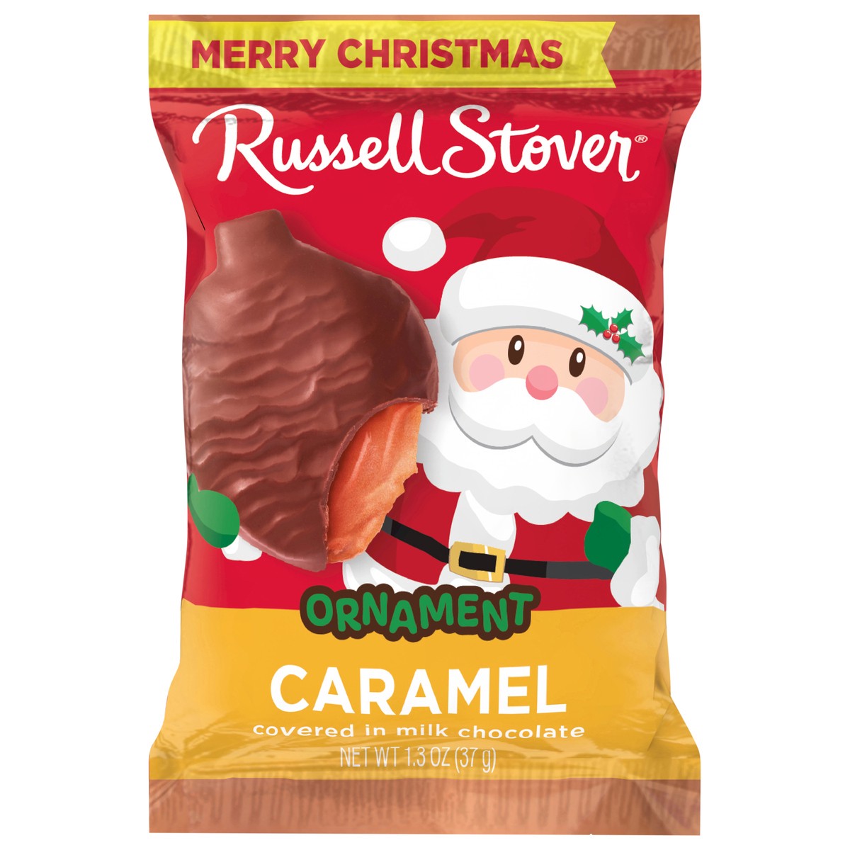 slide 1 of 3, RUSSELL STOVER Christmas Milk Chocolate Caramel Candy Ornament, 1.3 oz., 1.3 oz