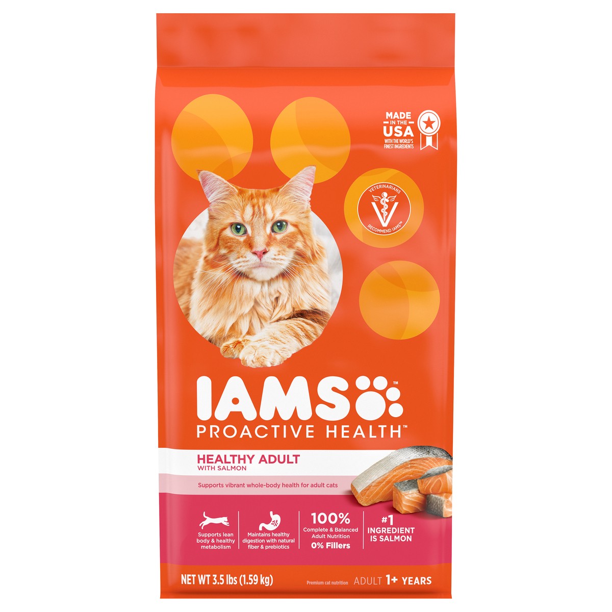 slide 1 of 4, Iams™ ProActive Health™ Healthy Adult with Salmon Premium Cat Food 3.5 lb. Bag, 3.5 lb