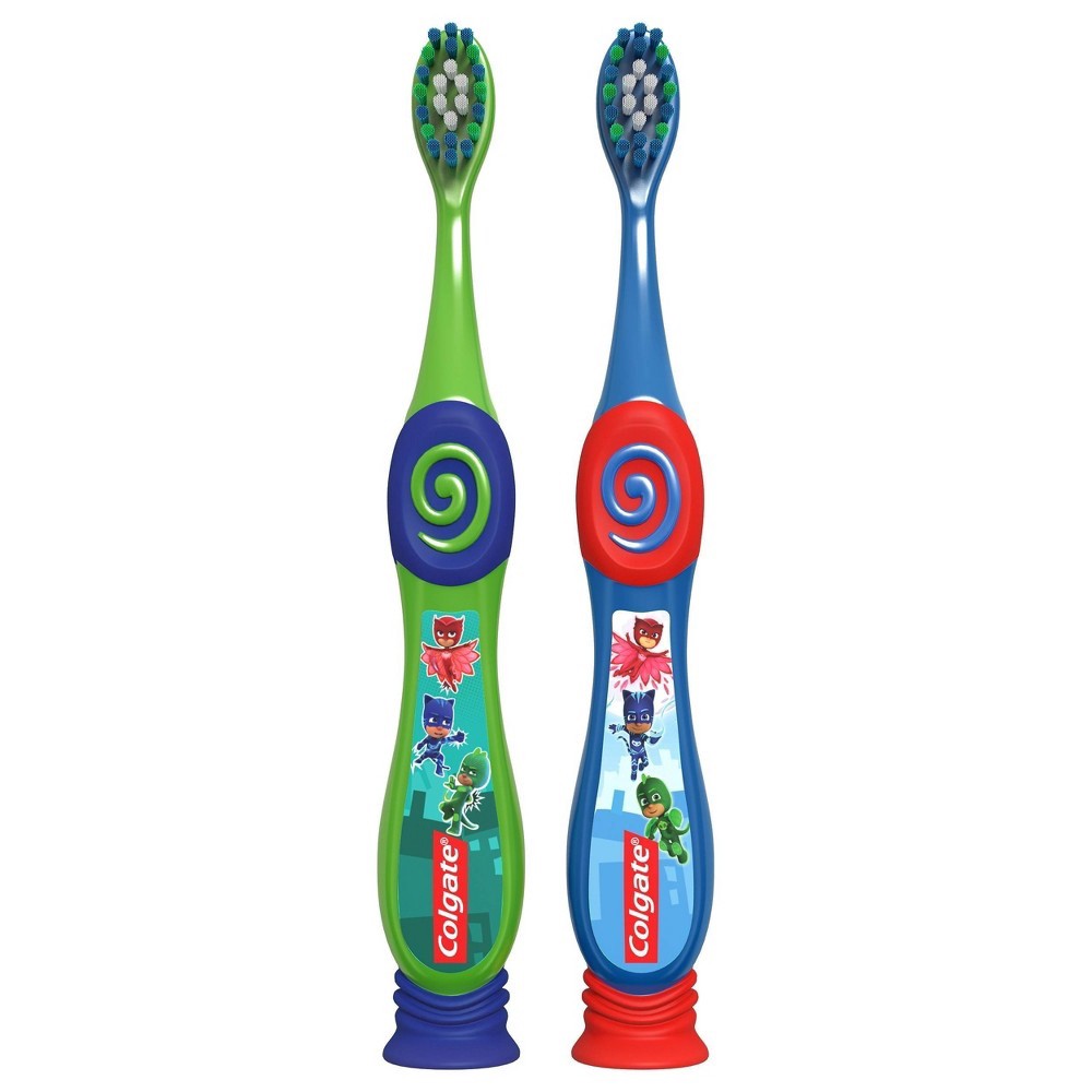 slide 2 of 6, Colgate Kids Extra Soft Toothbrush with Suction Cup, Twin Pack, PJ Masks, 2 ct