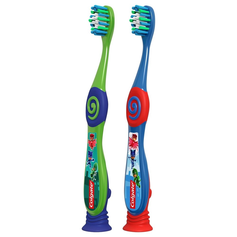 slide 3 of 6, Colgate Kids Extra Soft Toothbrush with Suction Cup, Twin Pack, PJ Masks, 2 ct