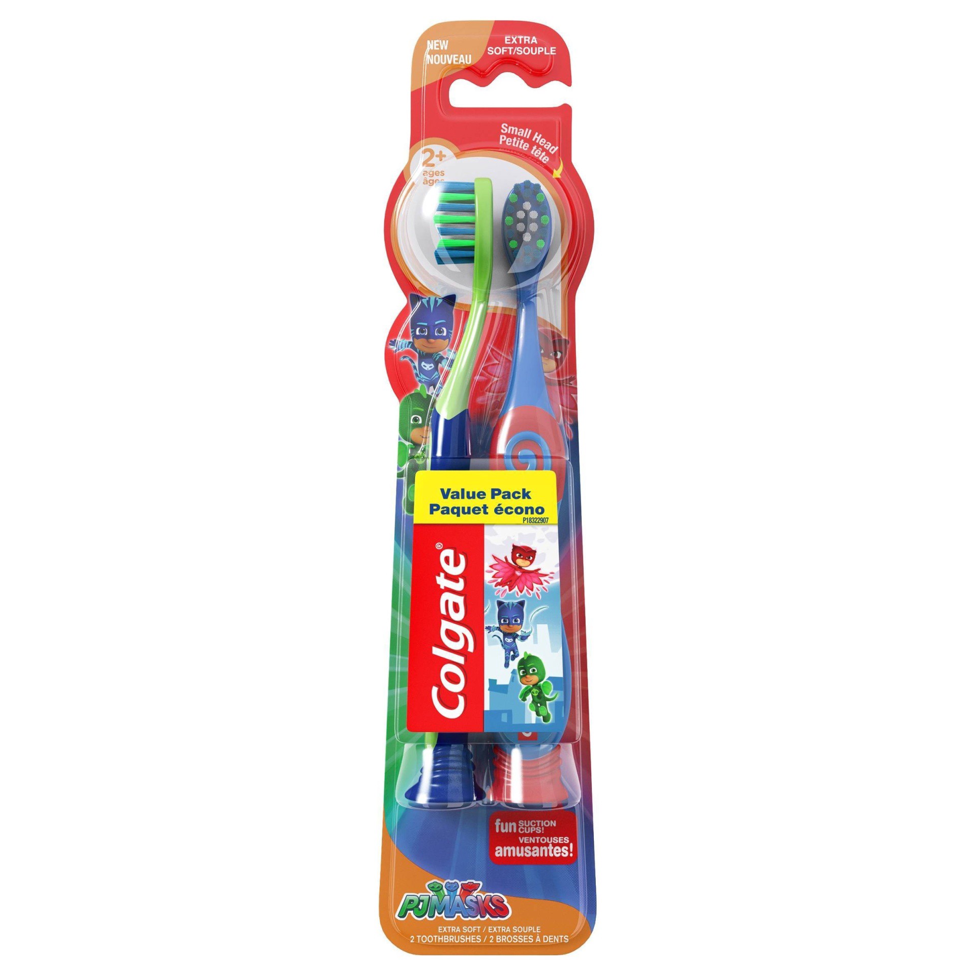 slide 1 of 6, Colgate Kids Extra Soft Toothbrush with Suction Cup, Twin Pack, PJ Masks, 2 ct