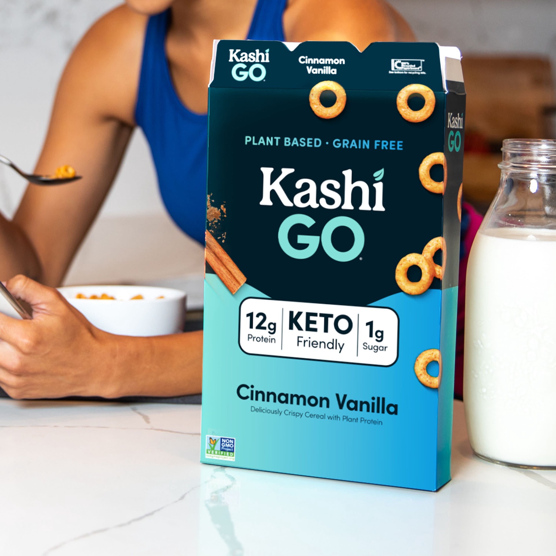 slide 2 of 5, Kashi GO Breakfast Cereal, Vegan Protein, Keto Friendly Cereal, Cinnamon Vanilla, 7oz Box, 1 Box, 7 oz