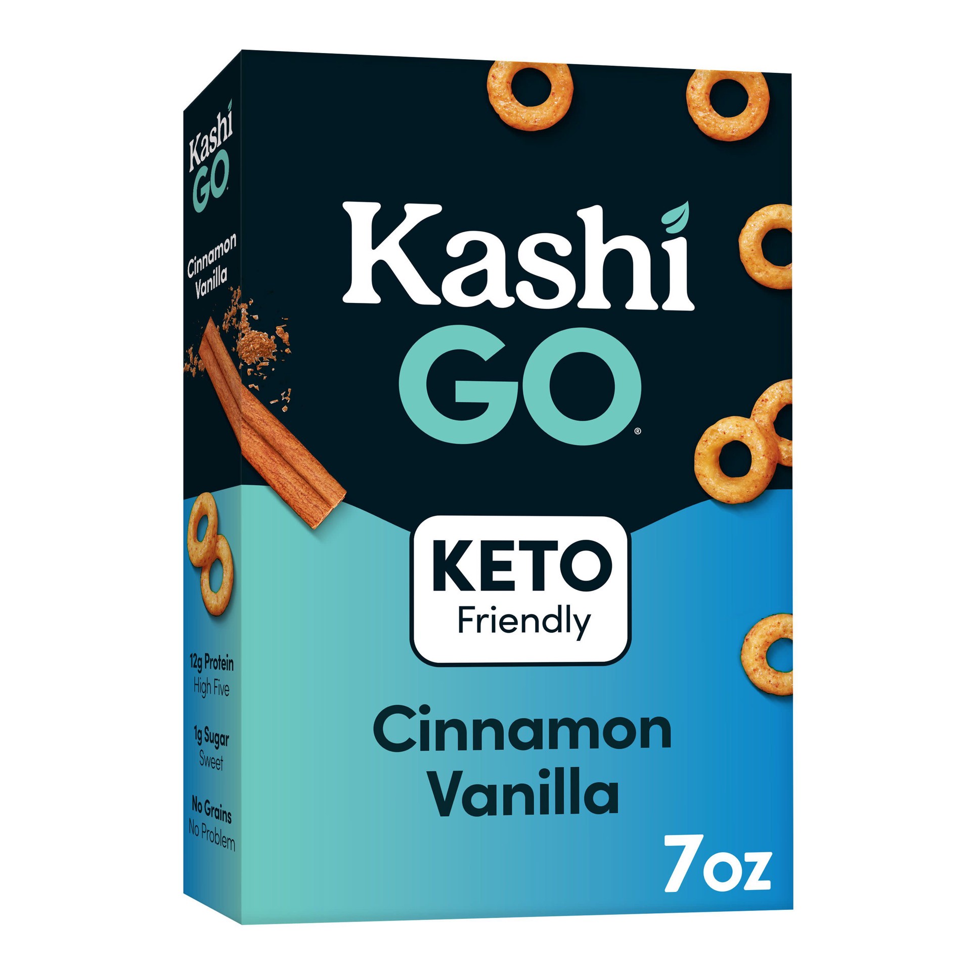 slide 1 of 5, Kashi GO Breakfast Cereal, Vegan Protein, Keto Friendly Cereal, Cinnamon Vanilla, 7oz Box, 1 Box, 7 oz