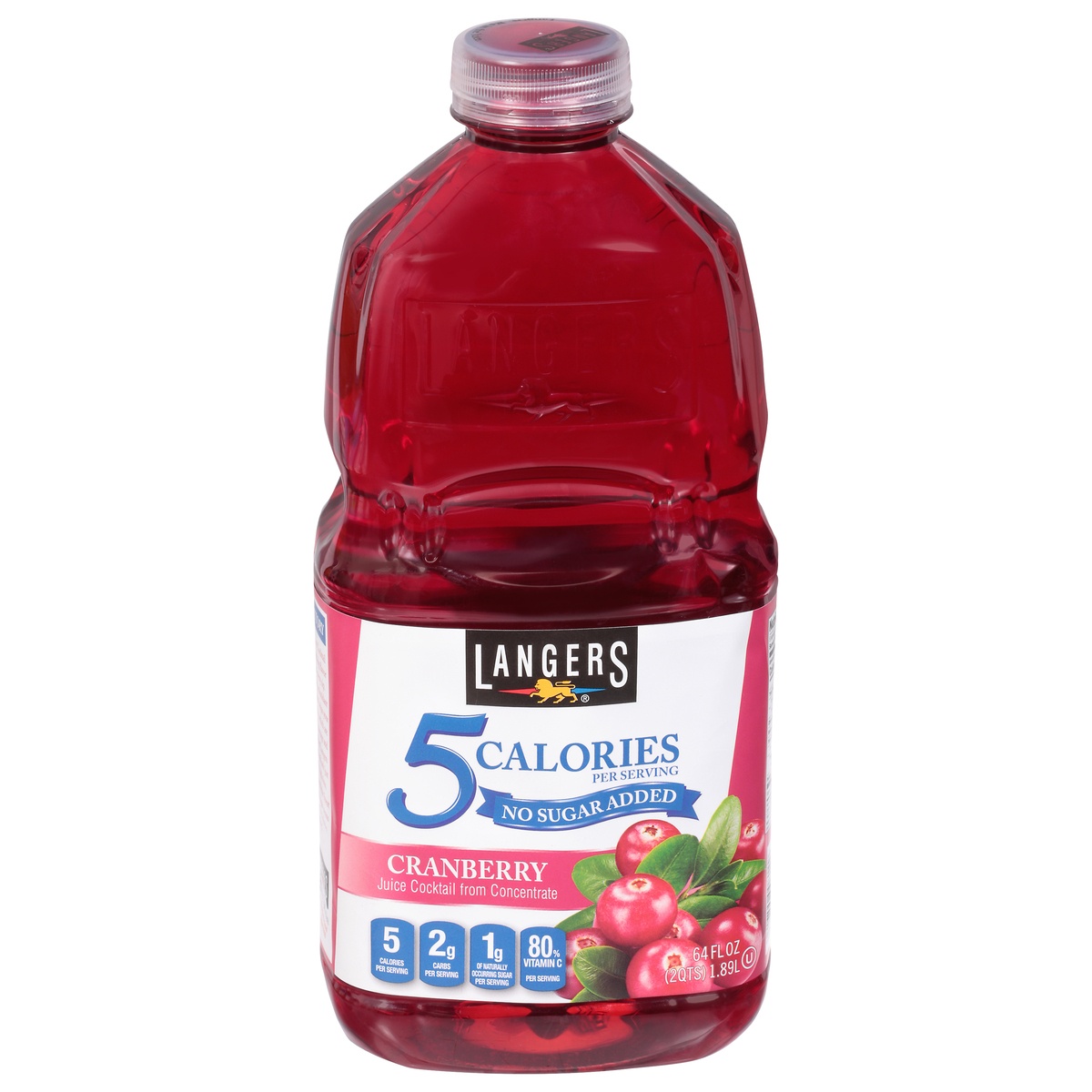 slide 1 of 1, Langers No Sugar Added Cranberry Juice Cocktail 64 fl oz, 