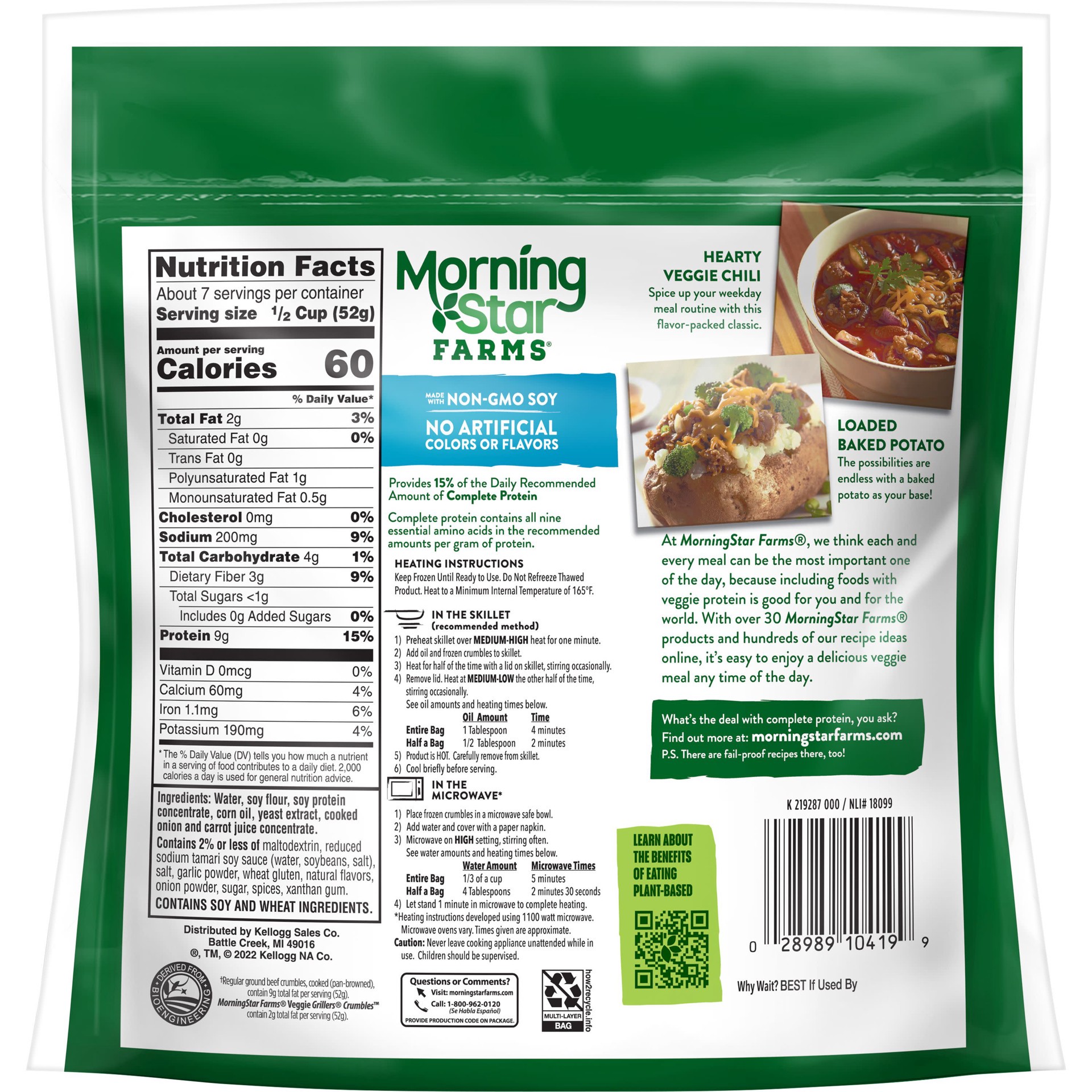 slide 5 of 5, MorningStar Farms Vegan Crumbles, Vegan Meat, Grillers, 12oz Bag, 12 oz