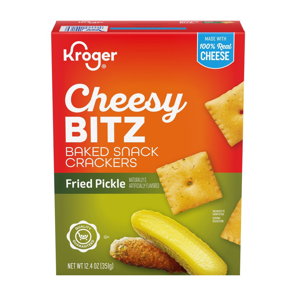 slide 1 of 1, Kroger® Cheesy Bitz Fried Pickle Baked Snack Crackers, 12.4 oz