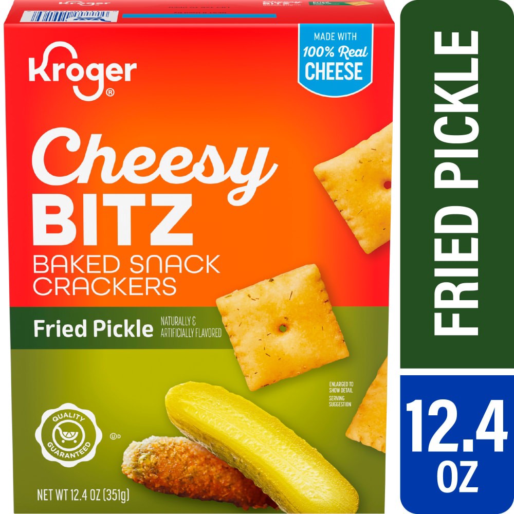 slide 1 of 3, Kroger® Cheesy Bitz Fried Pickle Baked Snack Crackers, 12.4 oz