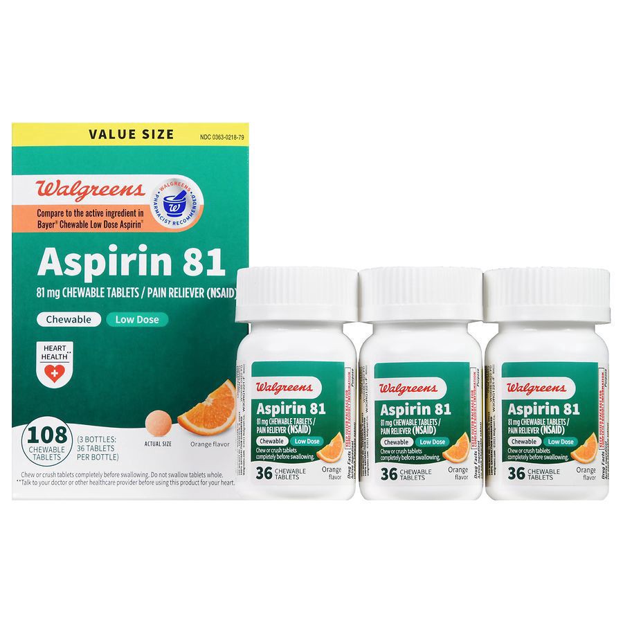 slide 1 of 5, Walgreens Orange Flavored Aspirin Chewable Tablets 81Mg, 3 pk; 36 ct