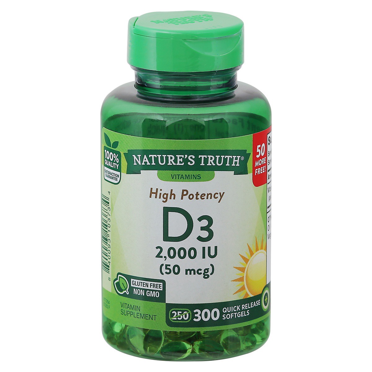 slide 1 of 13, Nature's Truth 50 mcg High Potency Vitamin D3 300 Softgels, 300 ct