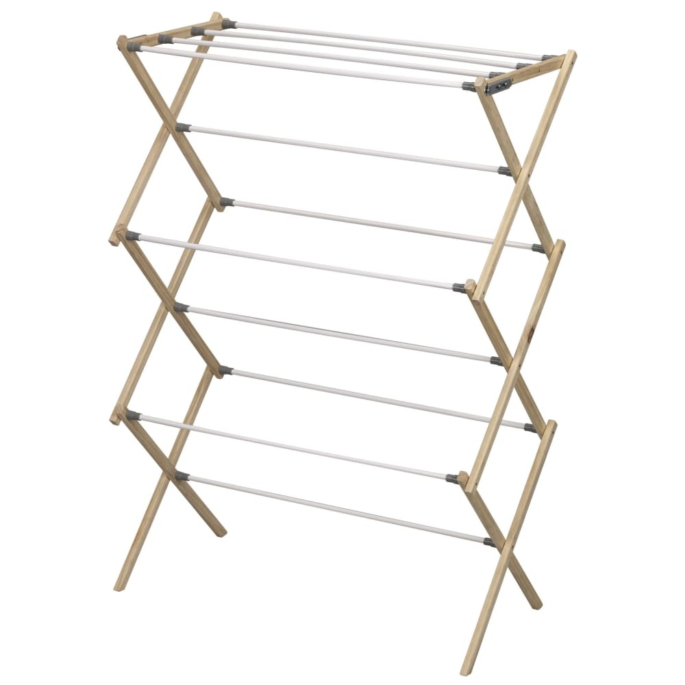 slide 1 of 1, Everyday Living Foldable Wood Clothes Drying Rack, 1 ct