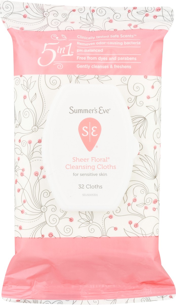 slide 2 of 10, Summer's Eve Sheer Floral Sensitive Skin Feminine Wipes - 32ct, 32 ct