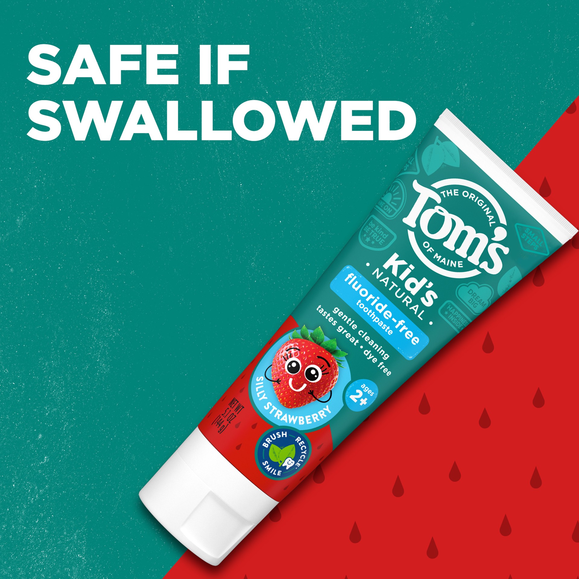 slide 6 of 10, Tom's of Maine Silly Children's Fluoride-Free Toothpaste - Strawberry - 5.1oz, 5.1 oz