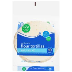 Food Club 8 Inch Soft Taco Authentic Flour Tortillas 10 ct