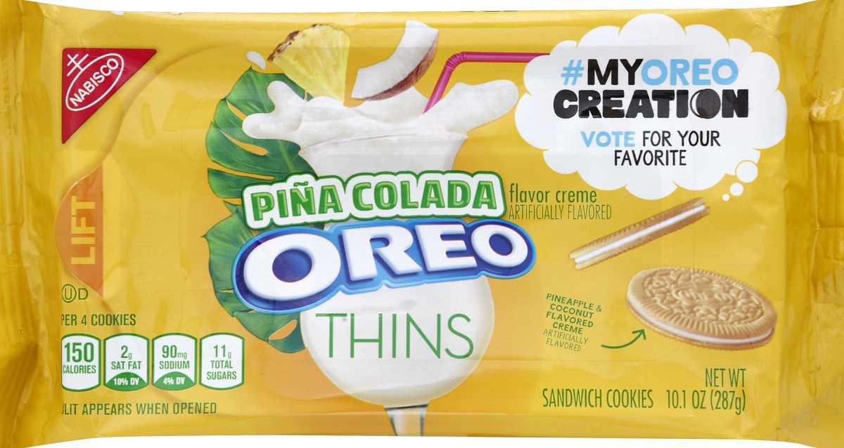 slide 3 of 6, Oreo Thins Pina Colada Sandwich Cookies, 1 package (10.1 oz), 10.1 oz