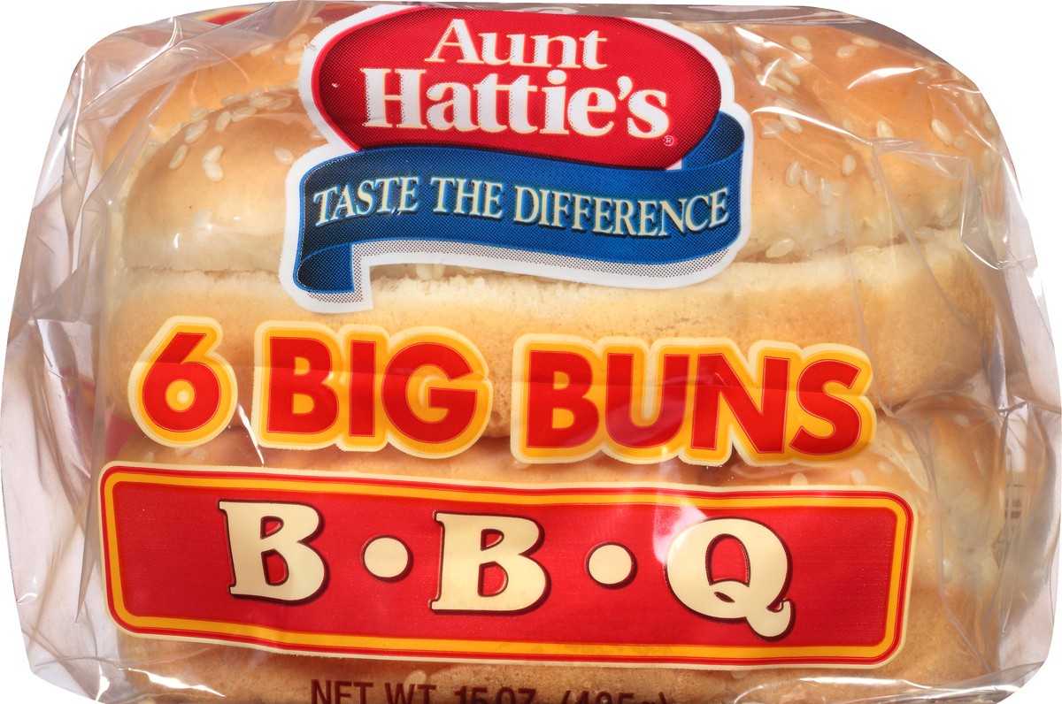 slide 6 of 11, Aunt Hattie's Big BBQ Buns, Sesame Seed Hamburger Buns, BBQ Bread, 6 Count, 6 ct