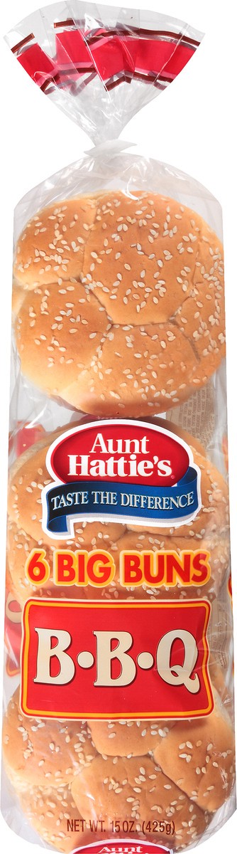 slide 8 of 11, Aunt Hattie's Big BBQ Buns, Sesame Seed Hamburger Buns, BBQ Bread, 6 Count, 6 ct