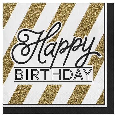 slide 1 of 1, Creative Converting Black & Gold Happy Birthday Napkins, 16 ct