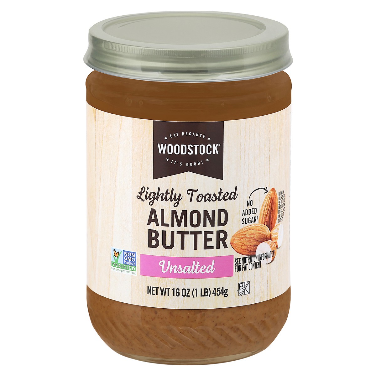 slide 1 of 1, Woodstock Unsalted Smooth Almond Butter, 16 oz