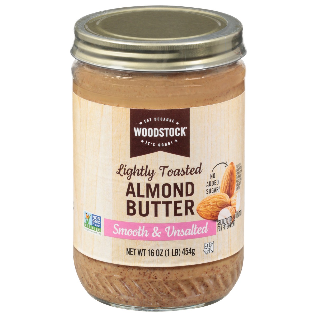 slide 1 of 1, Woodstock Lightly Toasted Smooth & Unsalted Almond Butter 16 oz, 16 oz