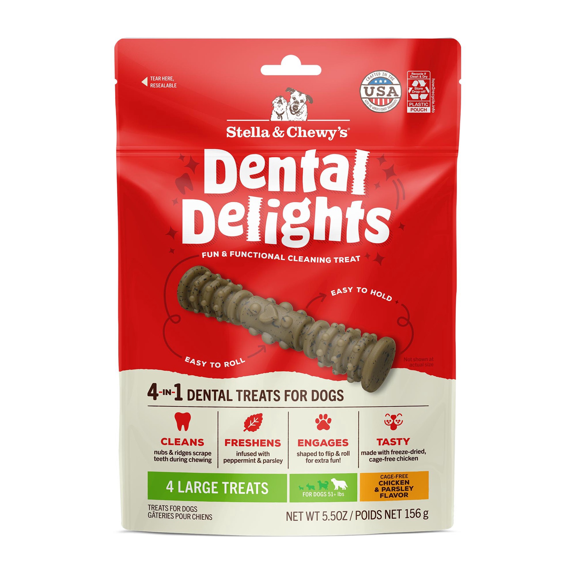 slide 1 of 1, Stella & Chewy's Dental Delights Bag Lg, 5.5 oz