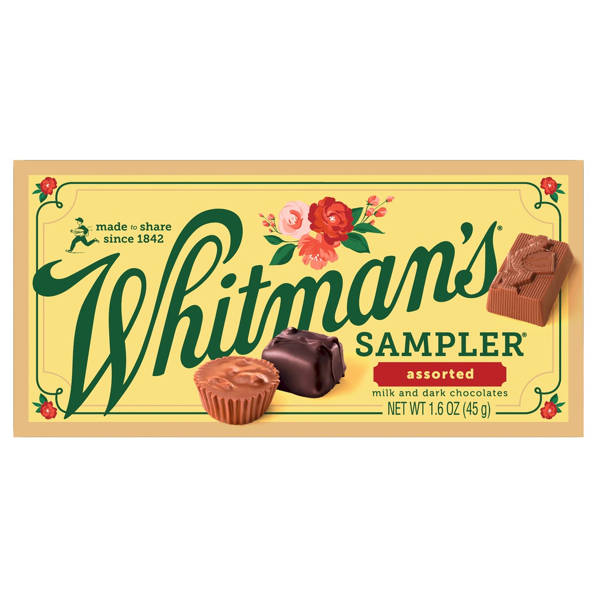 slide 1 of 8, Whitman's Sampler Assorted Chocolate Gift Box, 1.6 oz. (˜ 3 pieces), 1.6 oz