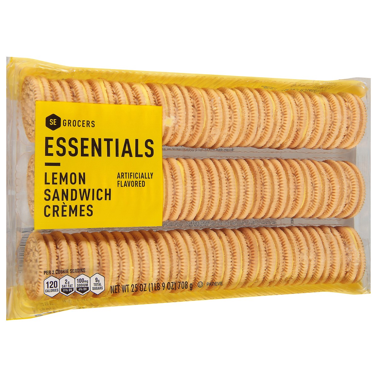 slide 2 of 9, Essentials Lemon Sandwich Cremes, 25 oz