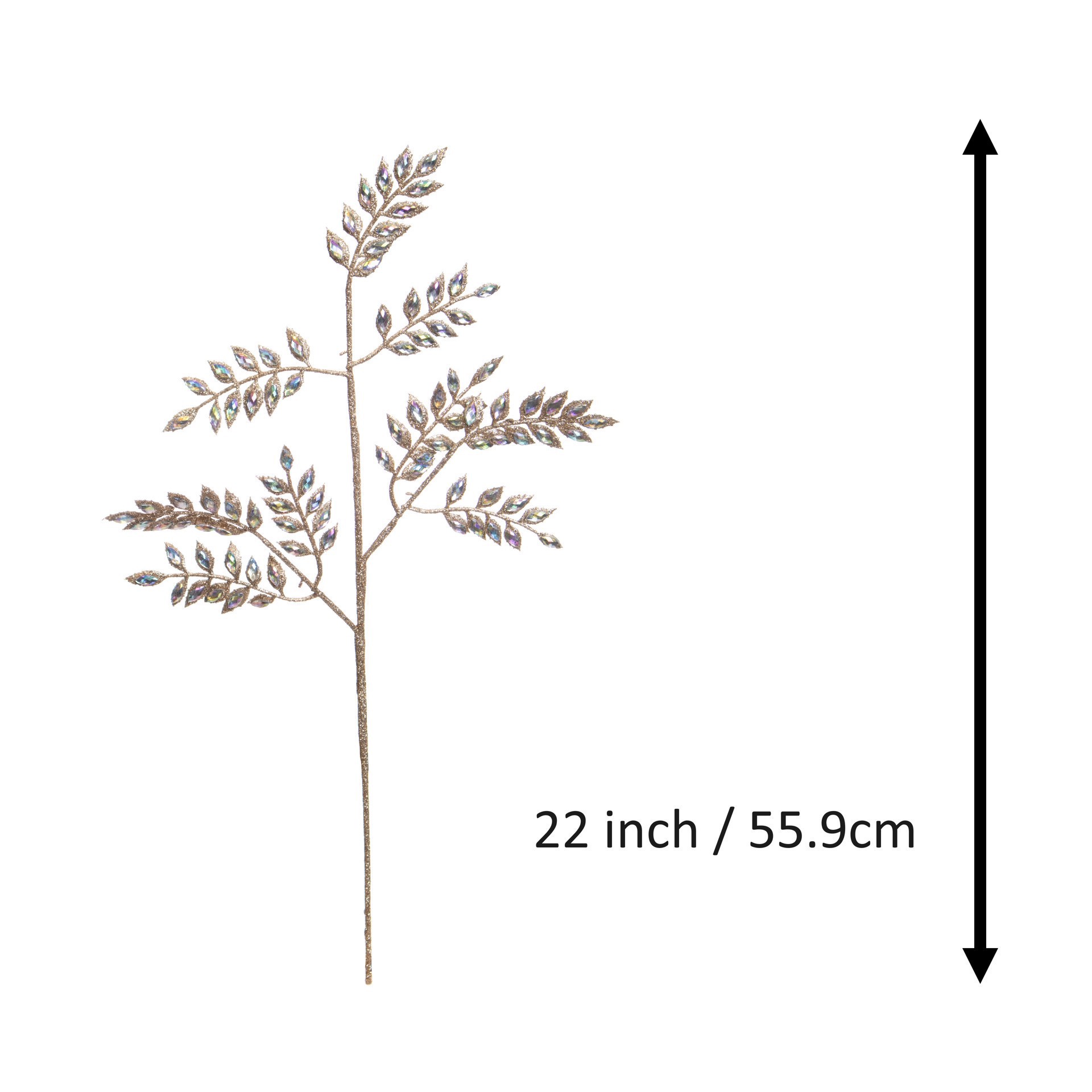 slide 3 of 3, 22" Champagne Glitter & Iridescent Jewel Leaf Stem By Ashland, 22 in