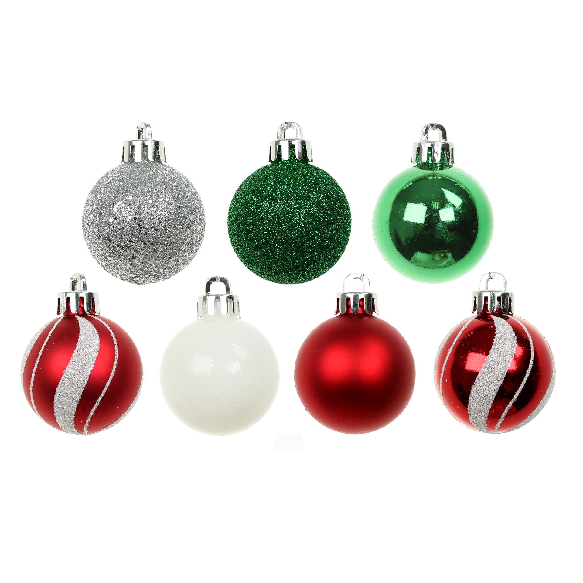 slide 3 of 3, 7 Pack 1.5" Red, Green, White & Silver Swirl Shatterproof Ball Ornaments By Ashland, 7 ct