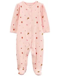 Carter's Carters Baby Pink Print Snap-Up Cotton Sleep & Play Pajamas Pink 6M