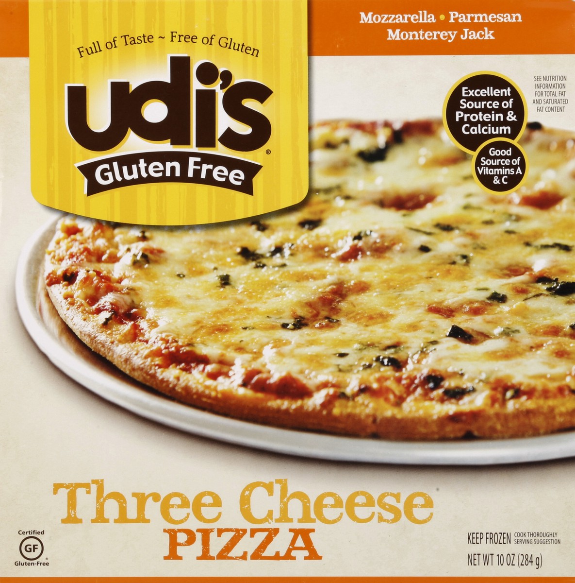 slide 3 of 4, Udi's Gluten Free Three Cheese Pizza With Crispy Thin Crust, Frozen, 10 oz., 10 oz