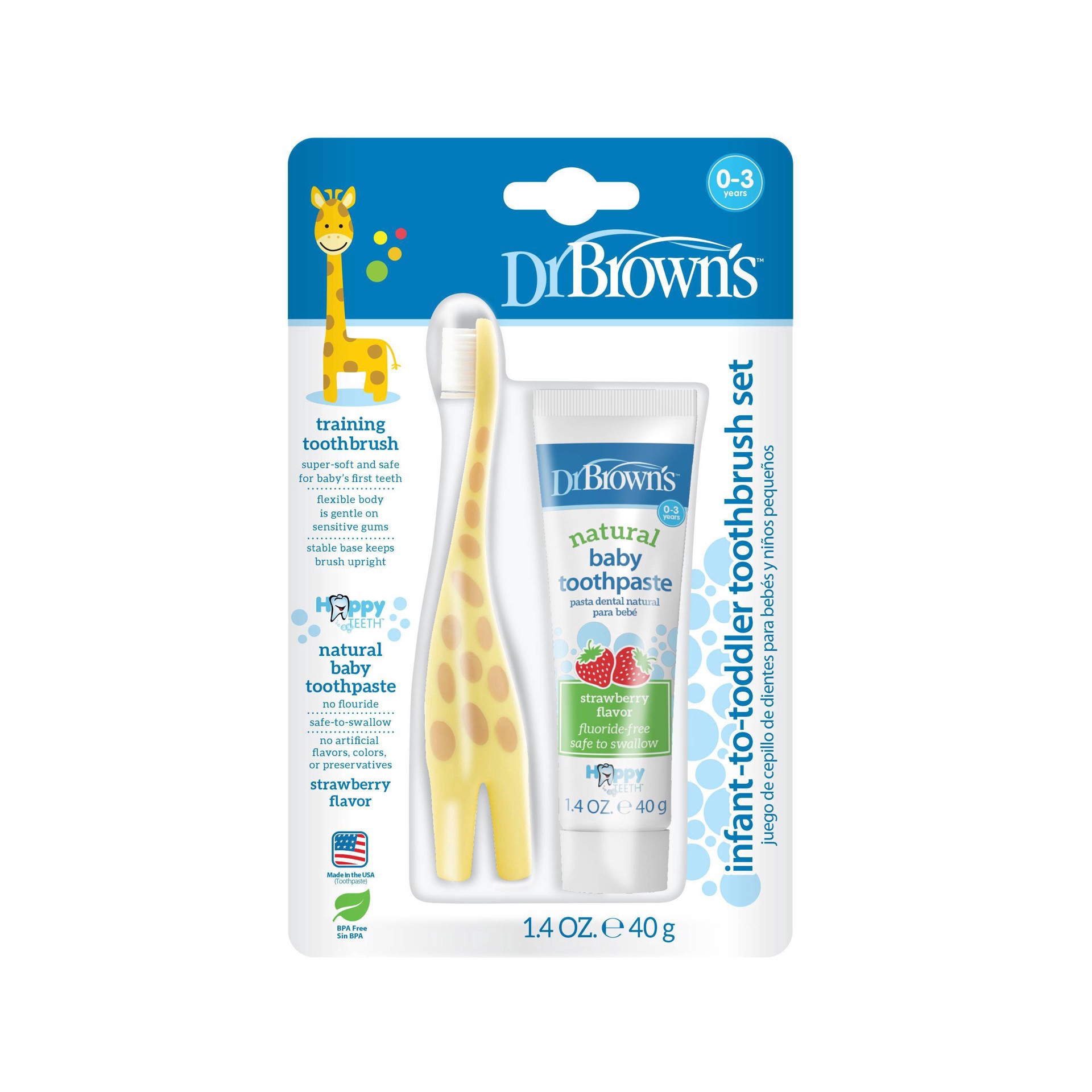 slide 7 of 11, Dr. Brown's Infant-to-Toddler Toothbrush, Giraffe & Strawberry Toothpaste Set, 1 ct