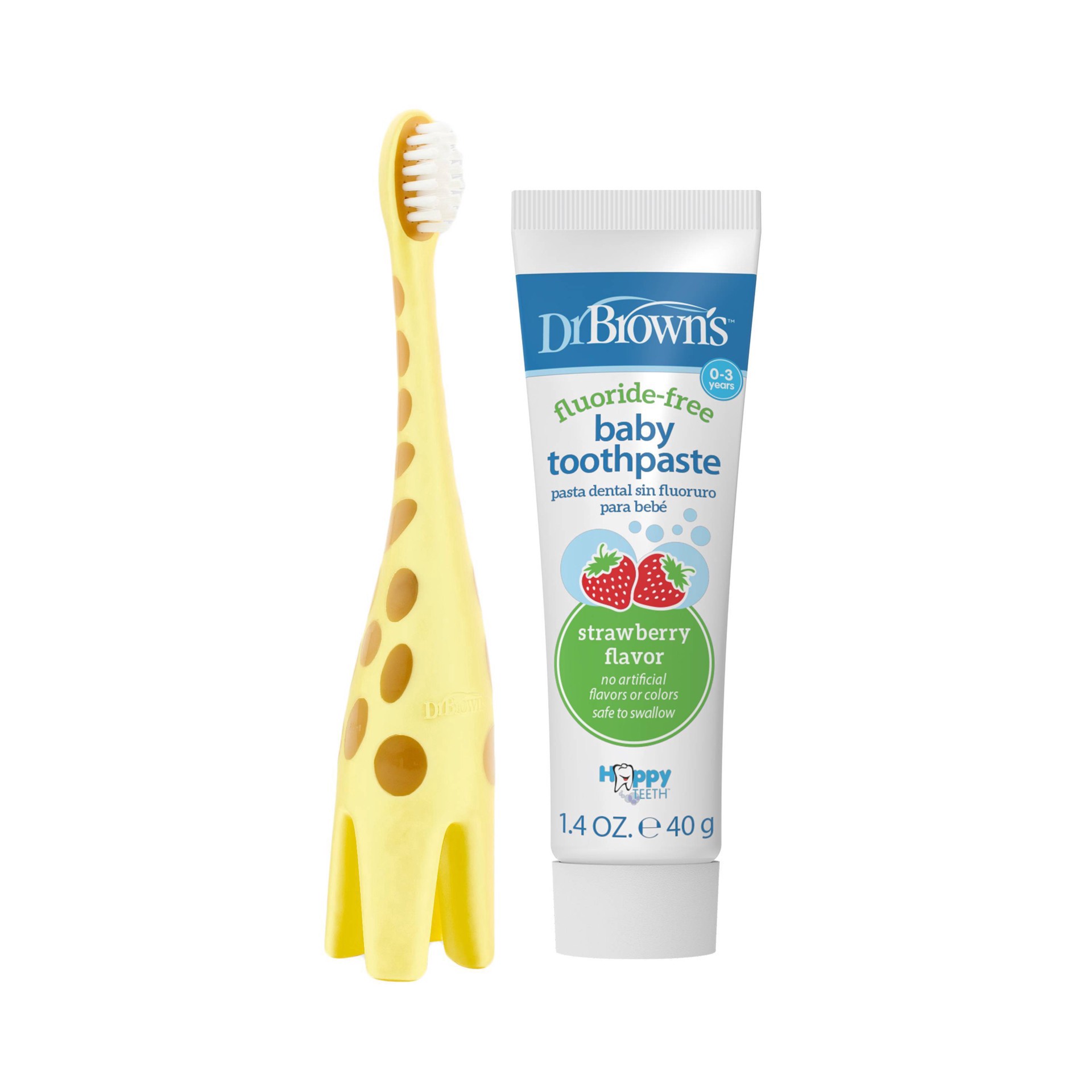 slide 11 of 11, Dr. Brown's Infant-to-Toddler Toothbrush, Giraffe & Strawberry Toothpaste Set, 1 ct