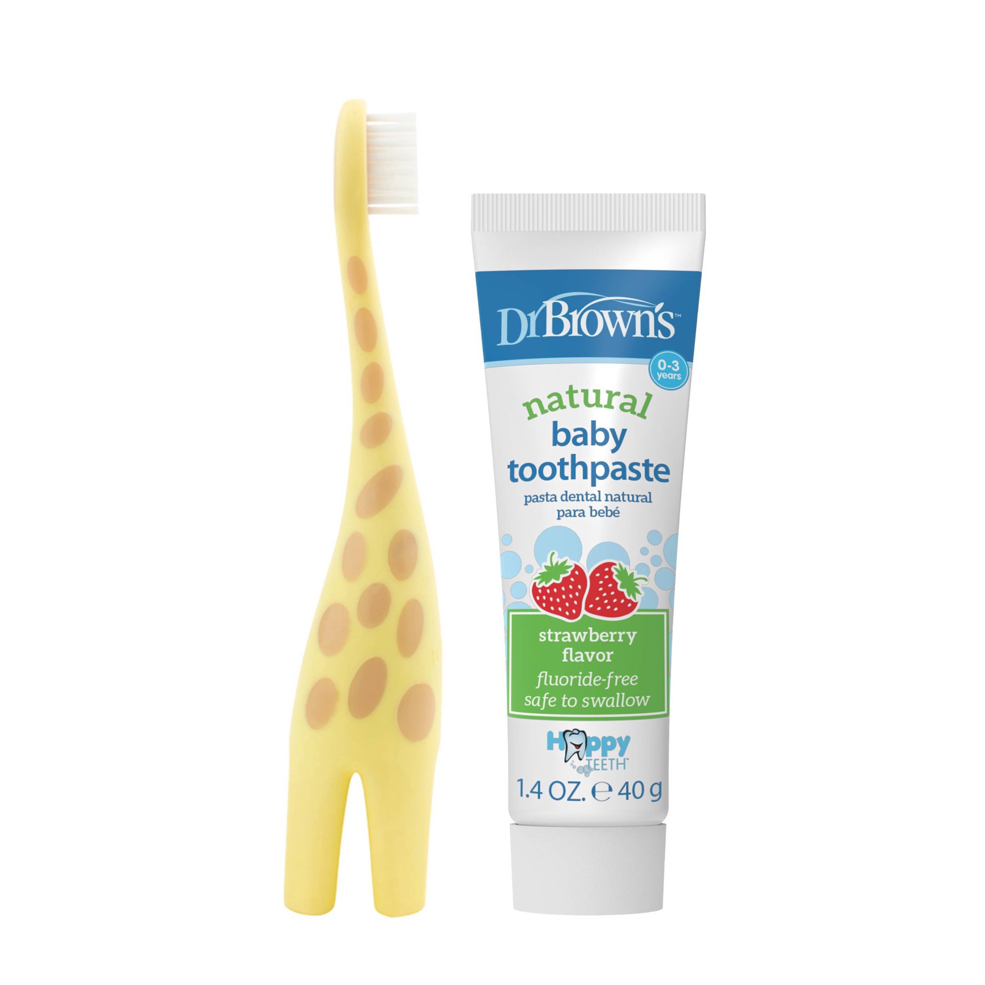 slide 9 of 11, Dr. Brown's Infant-to-Toddler Toothbrush, Giraffe & Strawberry Toothpaste Set, 1 ct